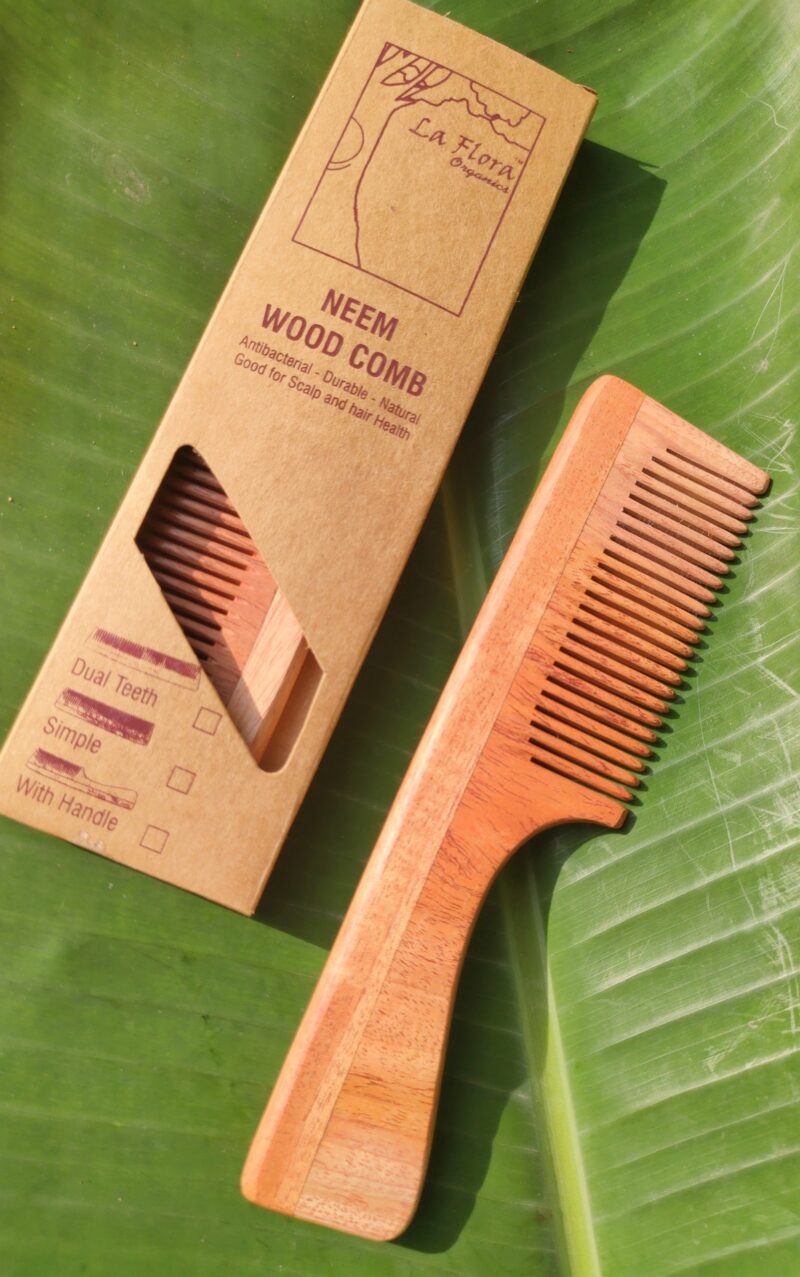 La Flora Organics Neem Wood Comb - with Handle - Image 4